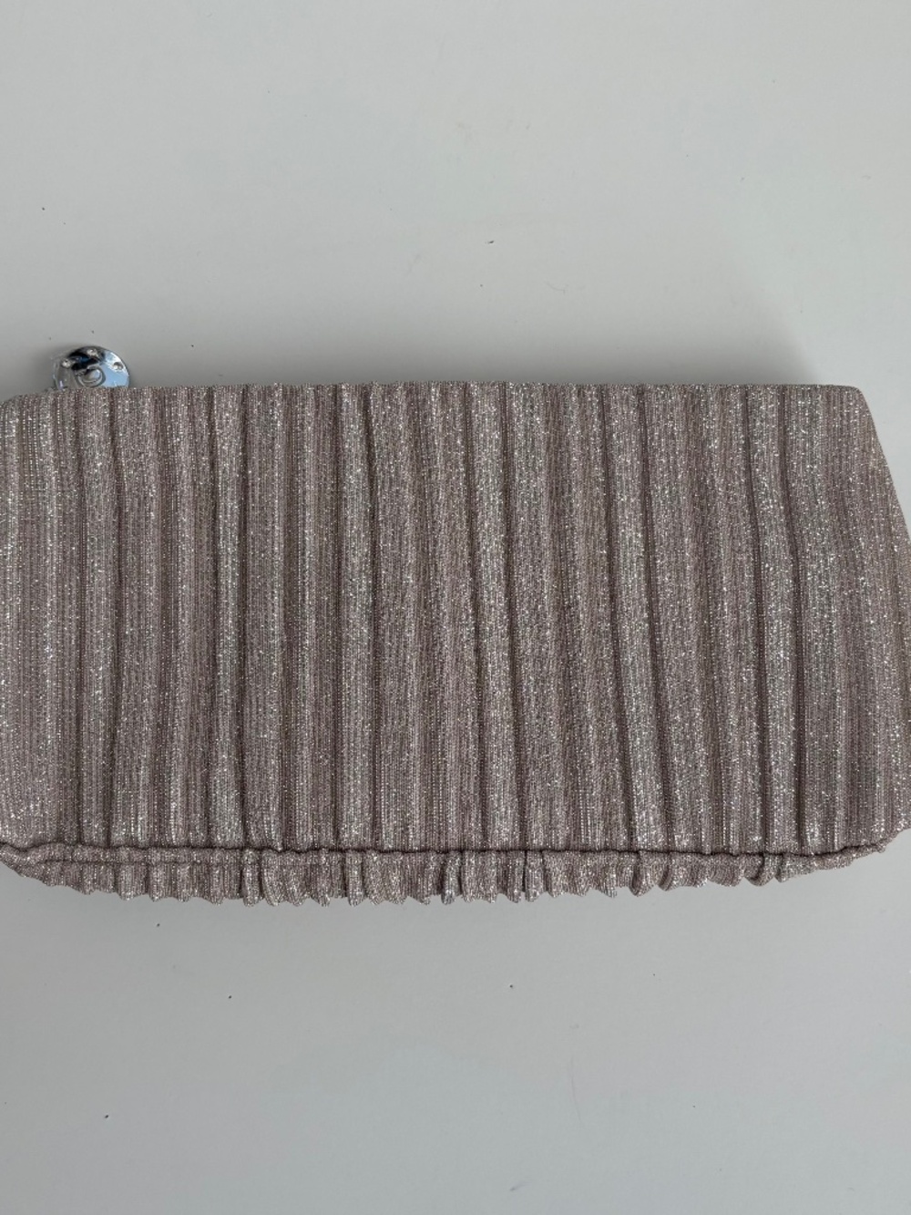NWOT Chantecaille Metallic Silver Taupe Makeup Bag or Clutch